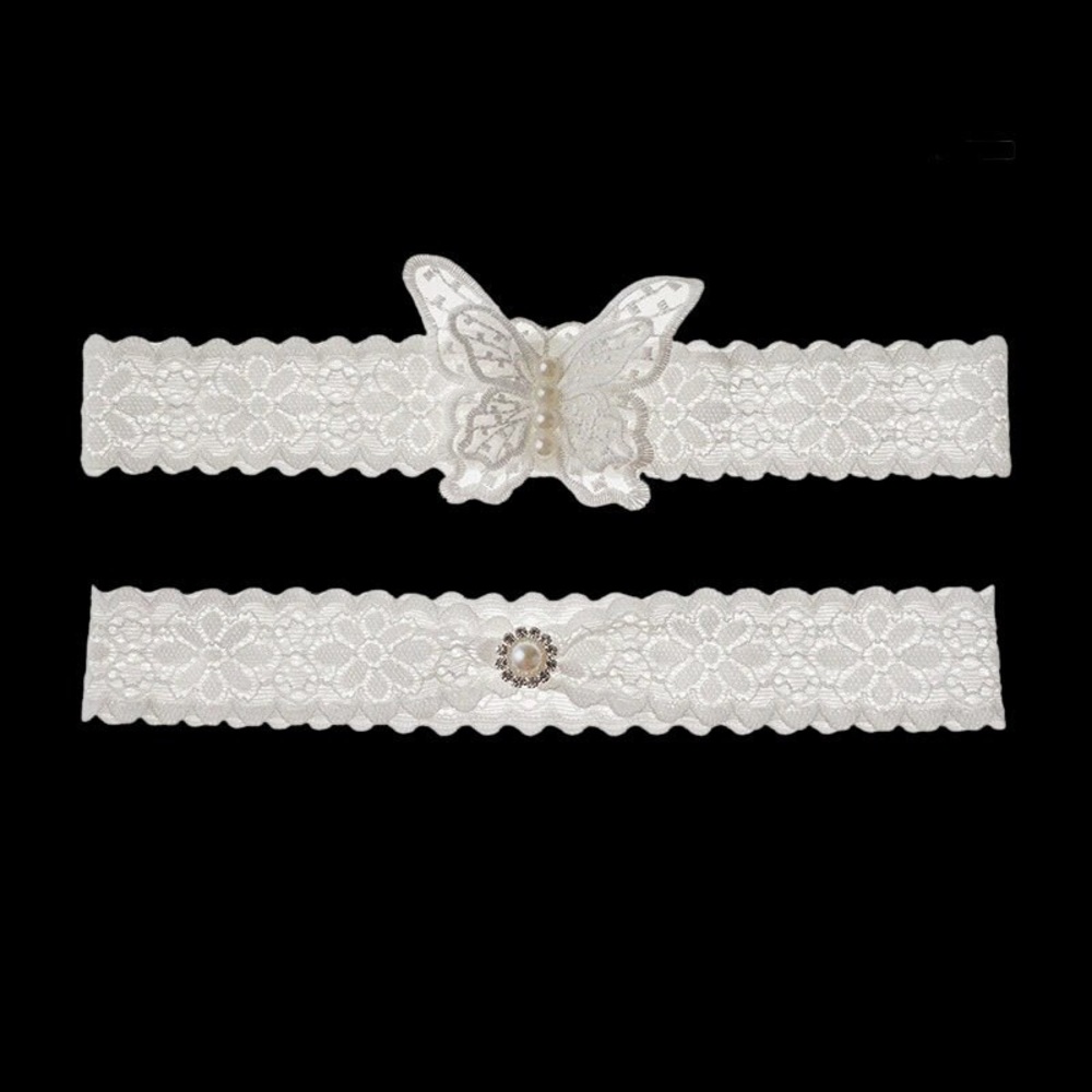 Elegant Off White Lace Butterfly Garter